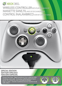 OFFICIAL WIRELESS CONTROLLER WITH PLAY & CHARGE KIT - SILVER (used) - Xbox 360 ACCESSORIES