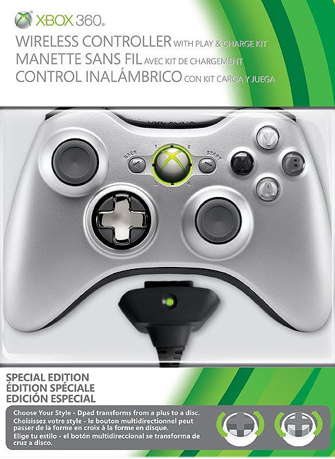 OFFICIAL WIRELESS CONTROLLER WITH PLAY & CHARGE KIT - SILVER (used) - Xbox 360 ACCESSORIES