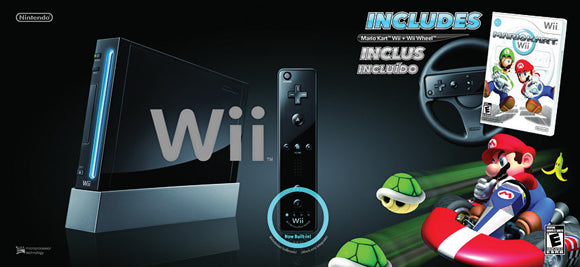 WII MODEL 1 BLACK WITH MARIO KART - Wii System