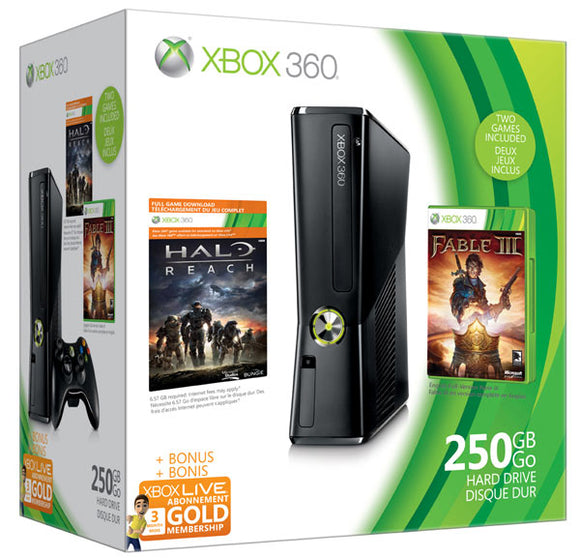 X360 MODEL 2 BLACK - 250GB - HALO 3 AND FABLE 2 BUNDLE - Xbox 360 System