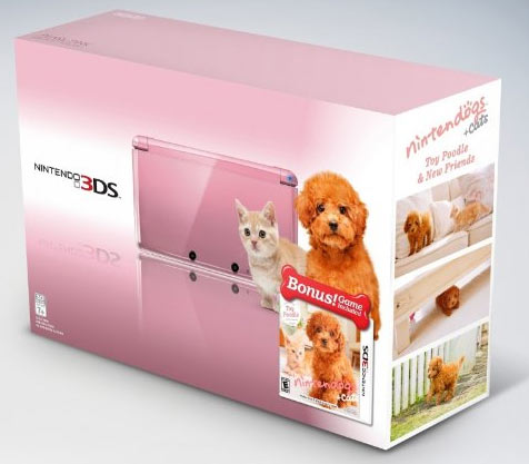 NINTENDO 3DS - PEARL PINK WITH NINTENDOGS + CATS TOT POODLE & NEW FRIENDS - Nintendo 3DS System