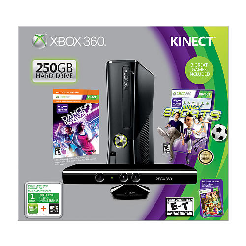 X360 MODEL 2 BLACK - 250GB - KINECT SPORTS, DANCE CENTRAL BUNDLE - Xbox 360 System