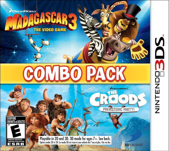 MADAGASCAR 3 & THE CROODS PREHISTORIC PARTY COMBO PACK (used) - Nintendo 3DS GAMES