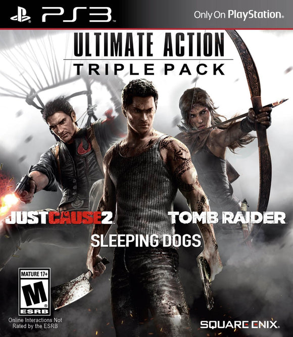 ULTIMATE ACTION TRIPLE PK JUST CAUSE 2/TOMB RAIDER/SLEEPING DOGS (used) - PlayStation 3 GAMES